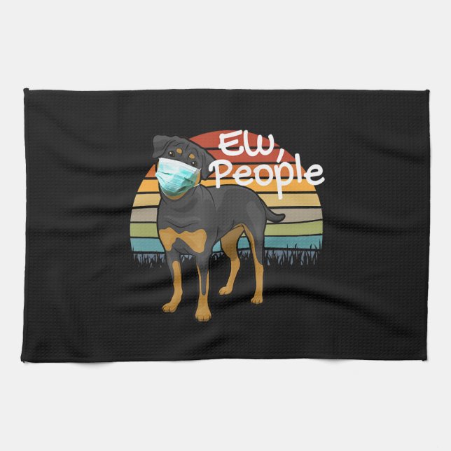 Linge De Cuisine Rotweiler Chiot avec Masque - Ew Personnes - Rottw (Horizontal)