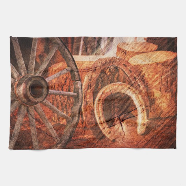 Linge De Cuisine Roue en Wagon Rustique Horseshoes Style Occidental (Horizontal)