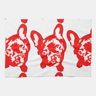 Linge De Cuisine Rouge Blanc adorable Bouledogue Français