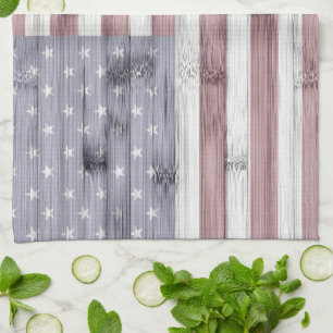 Linge De Cuisine Rouge Blanc Bleu Rustique Bois Drapeau USA Amériqu