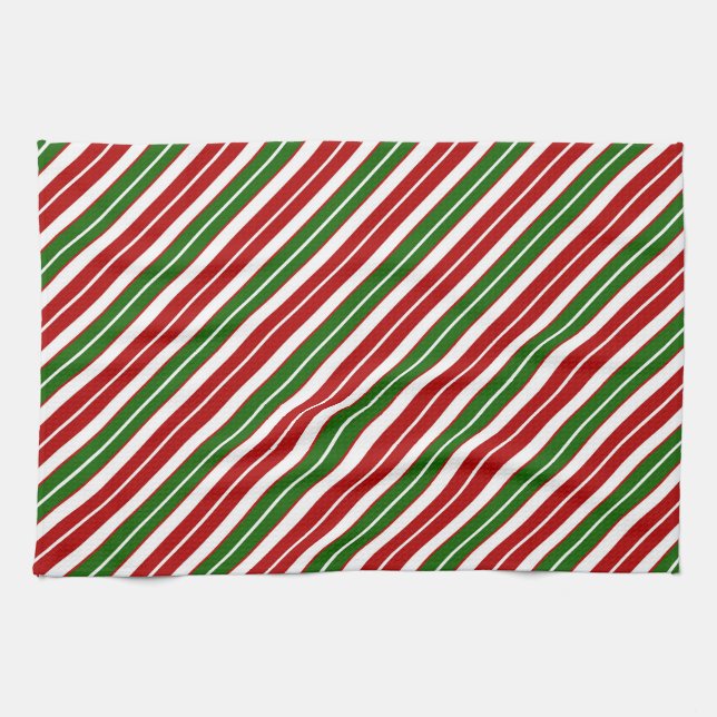 Linge De Cuisine Rouge, Blanc et Vert de Noël Rayures de Fêtes (Horizontal)