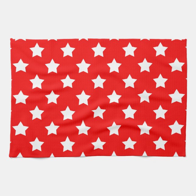 Linge De Cuisine Rouge Blanc étoiles Motif décoratif (Horizontal)