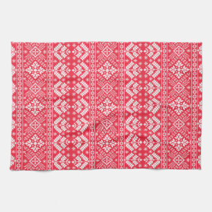 Linge De Cuisine Rouge & Blanc Flocon de neige & Floral Fair Isle N