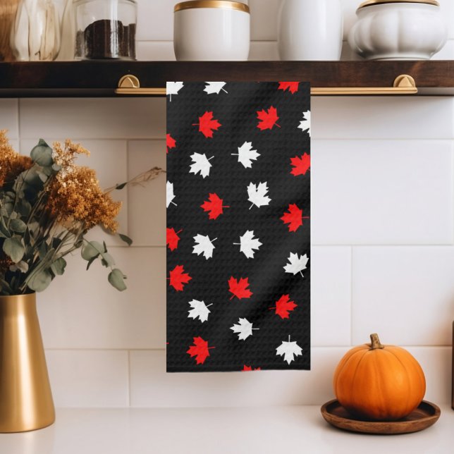 Linge De Cuisine Rouge blanc moderne Canada Feuille d'érable Motif  (Créateur téléchargé)