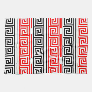 Linge De Cuisine Rouge Blanc noir Clé grecque Fret Motif Design