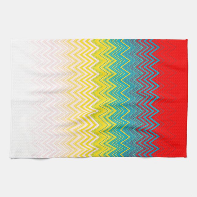 Linge De Cuisine Rouge bleu Jaune Chic Motif unique Zigzag (Horizontal)