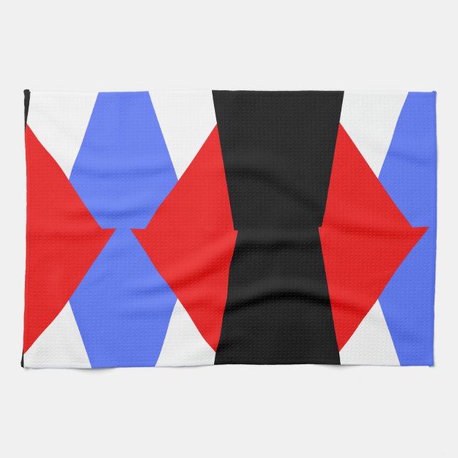 Linge De Cuisine Rouge & Bleu moderne & noir & blanc bloc de couleu (Horizontal)