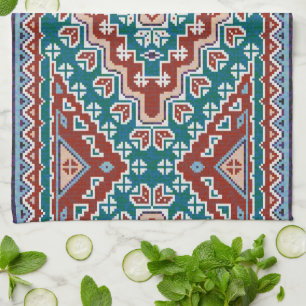 Linge De Cuisine Rouge Bleu Turquoise Amérindiens Navajo