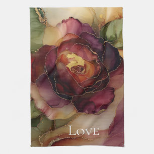 Linge De Cuisine Rouge Bourguignon romantique Rose Or Floral 