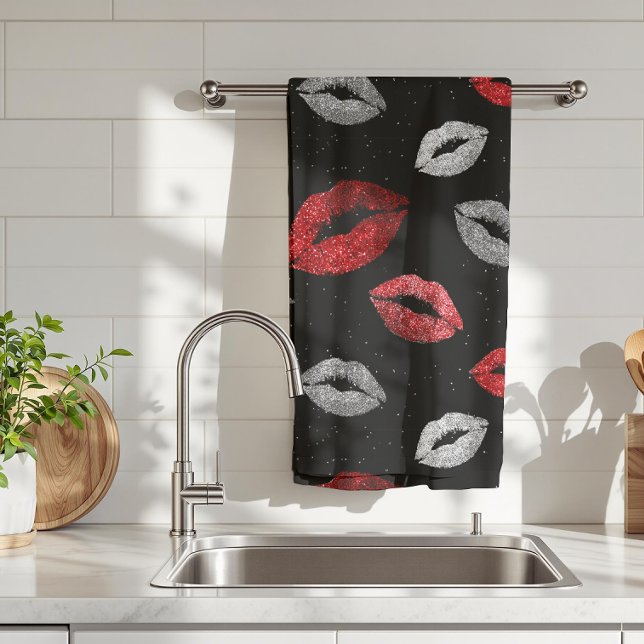 Linge De Cuisine Rouge de la Saint-Valentin avec paillettes argenté (Créateur téléchargé)