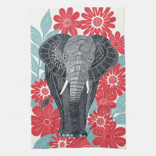Linge De Cuisine rouge éléphant folksy