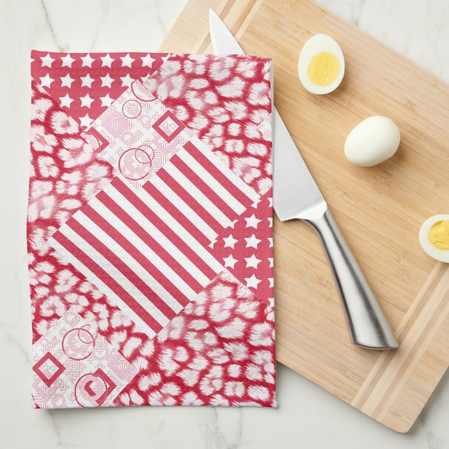 Linge De Cuisine Rouge et blanc patchwork rustique (Quart Plié)