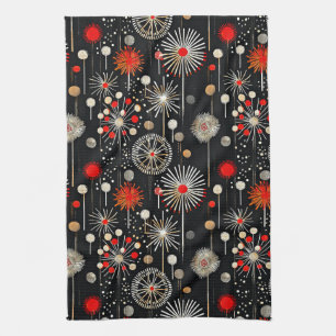 Linge De Cuisine Rouge et crème sur Black Festive Retro