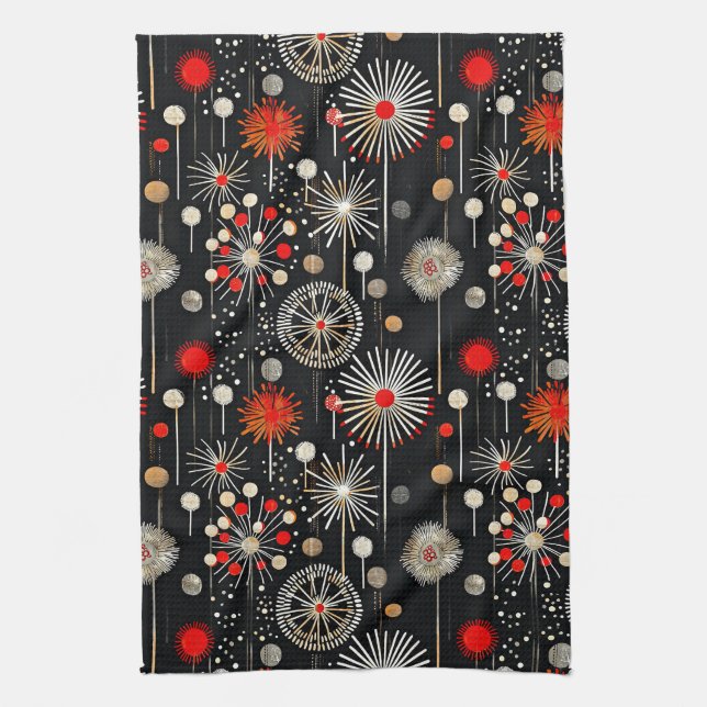 Linge De Cuisine Rouge et crème sur Black Festive Retro (Vertical)