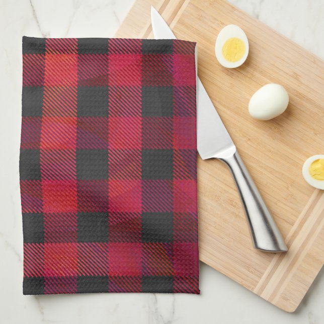 Linge De Cuisine Rouge et noir À damiers plaid (Quart Plié)