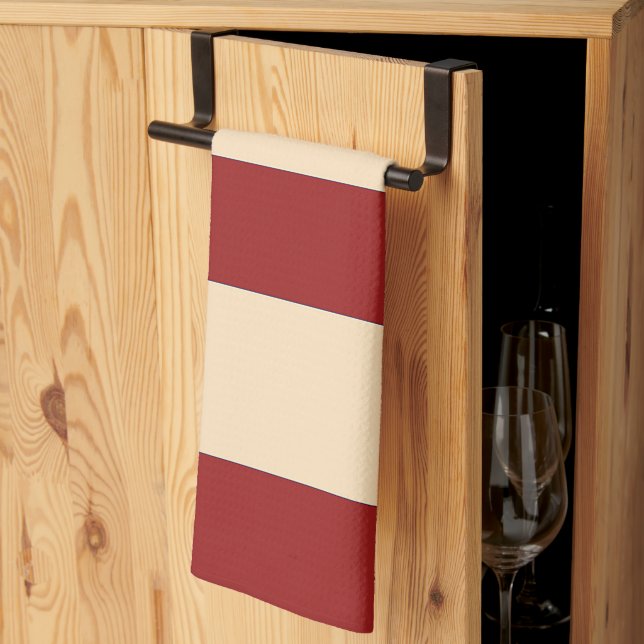Linge De Cuisine Rouge foncé + Larges Rayures Crème (Pliage en tiers)
