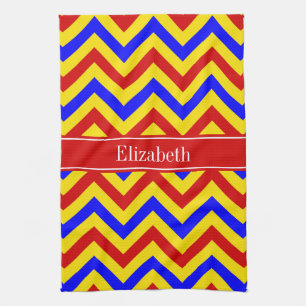 Linge De Cuisine Rouge, jaune, Blue LG Chevron Red Name Monogram