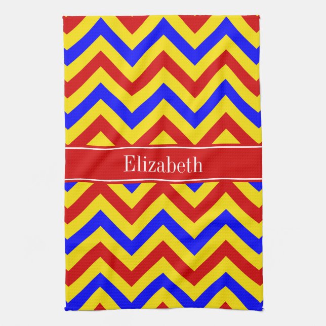 Linge De Cuisine Rouge, jaune, Blue LG Chevron Red Name Monogram (Vertical)