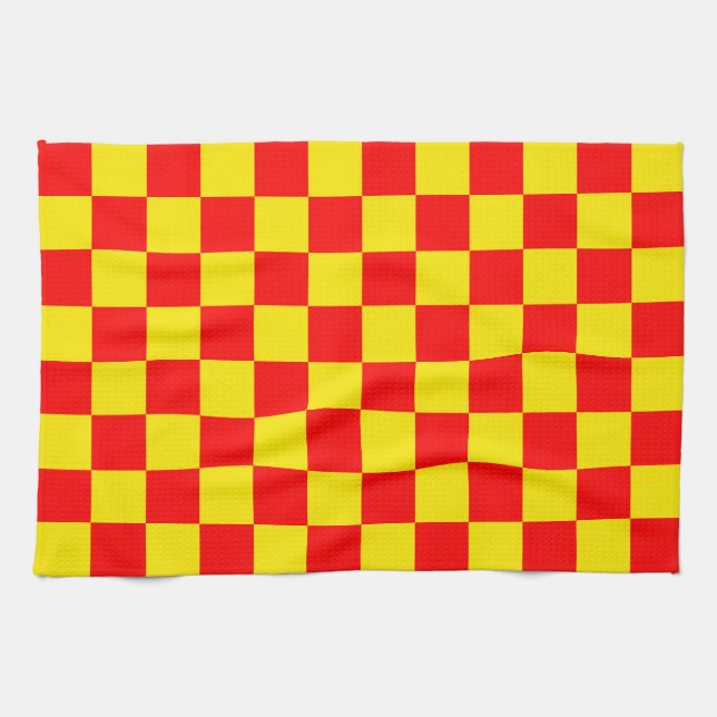 Linge De Cuisine Rouge Jaune Chèque À damiers Motif Design (Horizontal)
