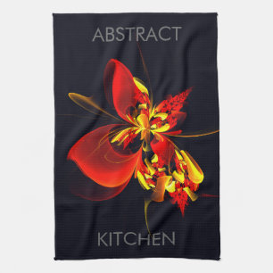 Linge De Cuisine Rouge Jaune Floral Moderne Résumé Modèle Art #10