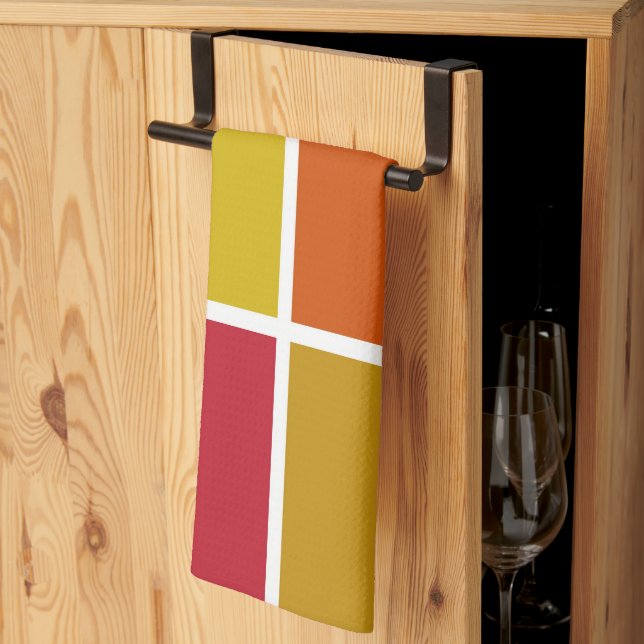 Linge De Cuisine Rouge, Jaune, Or et Carré orange (Pliage en tiers)