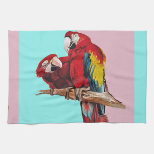 Linge De Cuisine Rouge Macaw Parroses Aquarelle Cuisine Aqua Rose