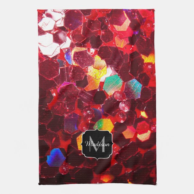 Linge De Cuisine Rouge mosaïque abstraite brillante parties scintil (Vertical)