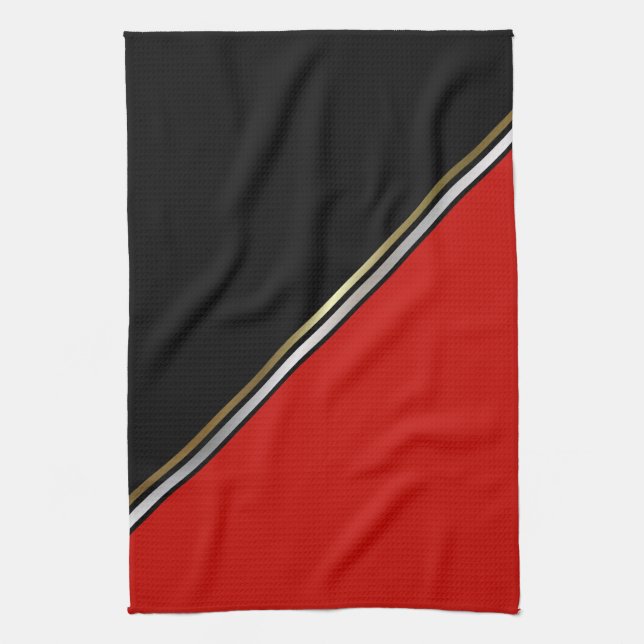 Linge De Cuisine Rouge Noir avec Rayure Or Argent (Vertical)