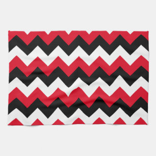 Linge De Cuisine Rouge Noir et Blanc Zigzag