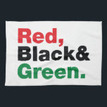 Linge De Cuisine Rouge, Noir et Vert.<br><div class="desc">Rouge, Noir et Vert. Les 3 couleurs panafricaines sur le drapeau représentent : le rouge : le sang qui unit tous les peuples d'ascendance africaine noire, et versé pour la libération ; le NOIR : les noirs dont l'existence en tant que nation, bien qu'elle ne soit pas un État-nation, est...</div>