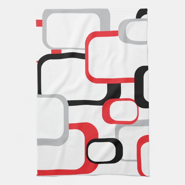 Linge De Cuisine Rouge noir gris blanc Carré Motif Retro (Vertical)