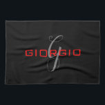 Linge De Cuisine Rouge noir Votre nom Monogramme initial Moderne<br><div class="desc">Conception simple et professionnelle moderne.</div>