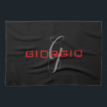 Linge De Cuisine Rouge noir Votre nom Monogramme initial Moderne<br><div class="desc">Conception simple et professionnelle moderne.</div>