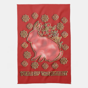 Linge De Cuisine Rouge Or 2023 Lapin Nouvel An Lunaire Chinois