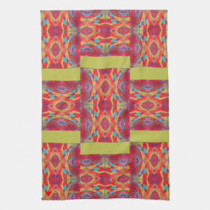 Linge De Cuisine Rouge Orange Bleu Jaune Acrylique Abstraite
