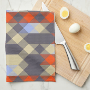 Linge De Cuisine rouge orange violet bleu et jaune géométrique