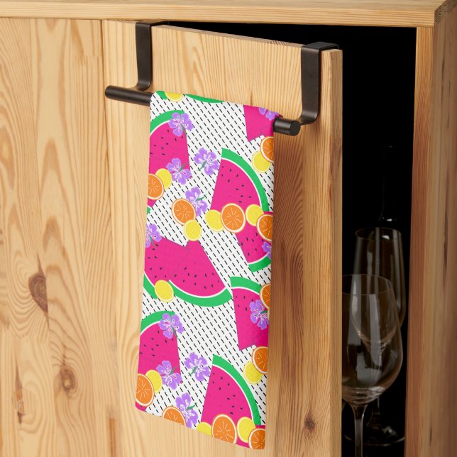 Linge De Cuisine Rouge pastèque Lémons jaunes Tropical (Pliage en tiers)