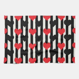 Linge De Cuisine Rouge rayé Noir Amour Coeur Motif Design