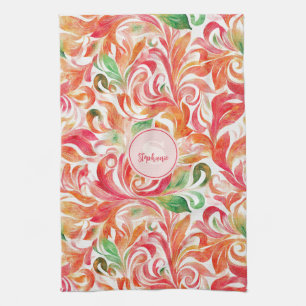 Linge De Cuisine Rouge Rose Orange Vert Paisley Floral Boho
