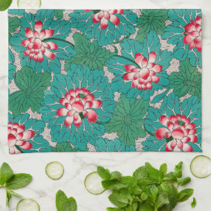 Linge De Cuisine Rouge rose vert Turquoise chinois Lotages Motif