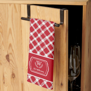 Linge De Cuisine Rouge Rustique & Blanc Fermette Monogramme Personn