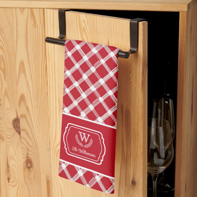Linge De Cuisine Rouge Rustique & Blanc Fermette Monogramme Personn (Pliage en tiers)