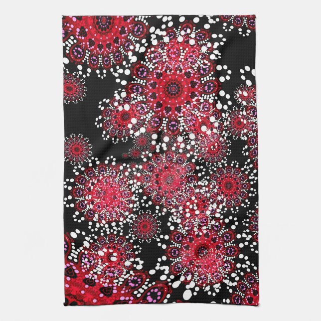 Linge De Cuisine Rouge+Serviette de thé abstraite noire d'art de (Vertical)