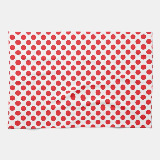 Linge De Cuisine Rouge sur point Polka blanc (Horizontal)