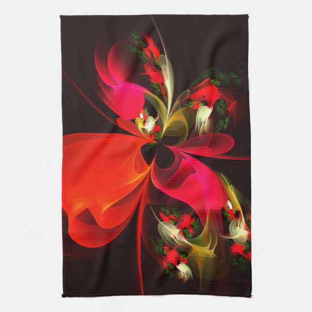 Linge De Cuisine Rouge Vert Floral Moderne Art Abstrait Motif #02 (Vertical)