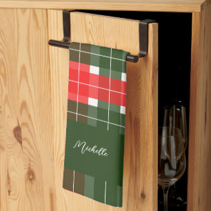 Linge De Cuisine Rouge Vert moderne Tartan Motif de Noël