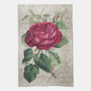 Linge De Cuisine Rouge Vintage Ross avec Damassé