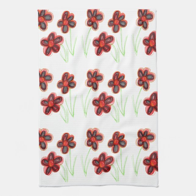 Linge De Cuisine Rouges florales (Vertical)