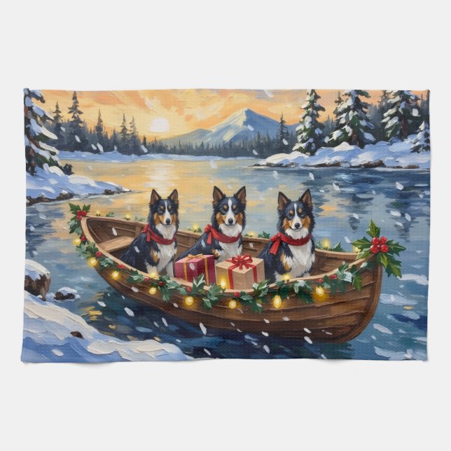 Linge De Cuisine Rough Collie Christmas Boat Holiday (Horizontal)