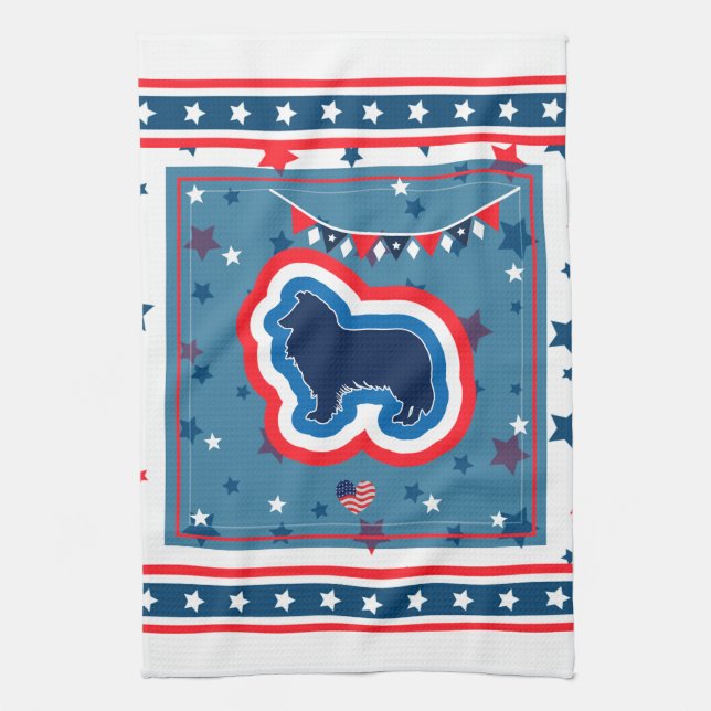 Linge De Cuisine Rough Collie Rouge Blanc Et Bleu 4 Juillet (Vertical)